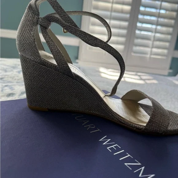 Stuart Weitzman Backdraft multi noir Wedge Sandals - Silver 10 wide - Picture 3 of 9